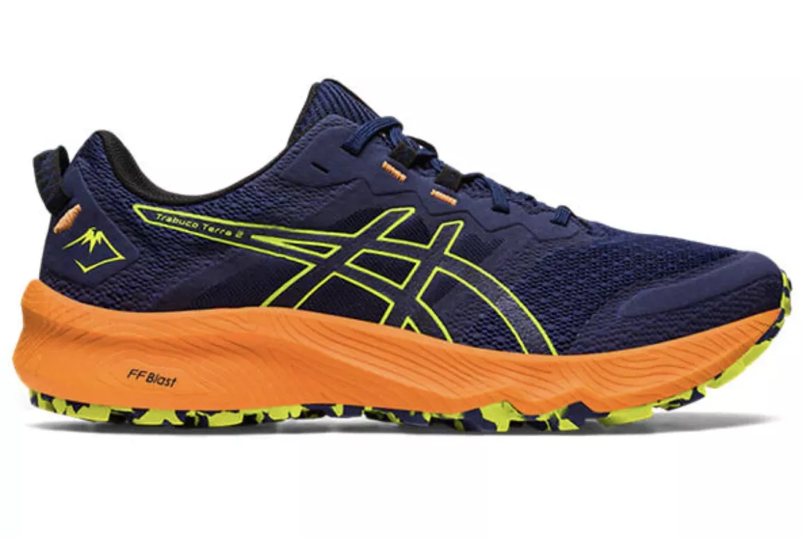 ASICS Mens Trabuco Terra 2 Trail Running Shoes - Deep Ocean/Neon Lime - Men UK 12