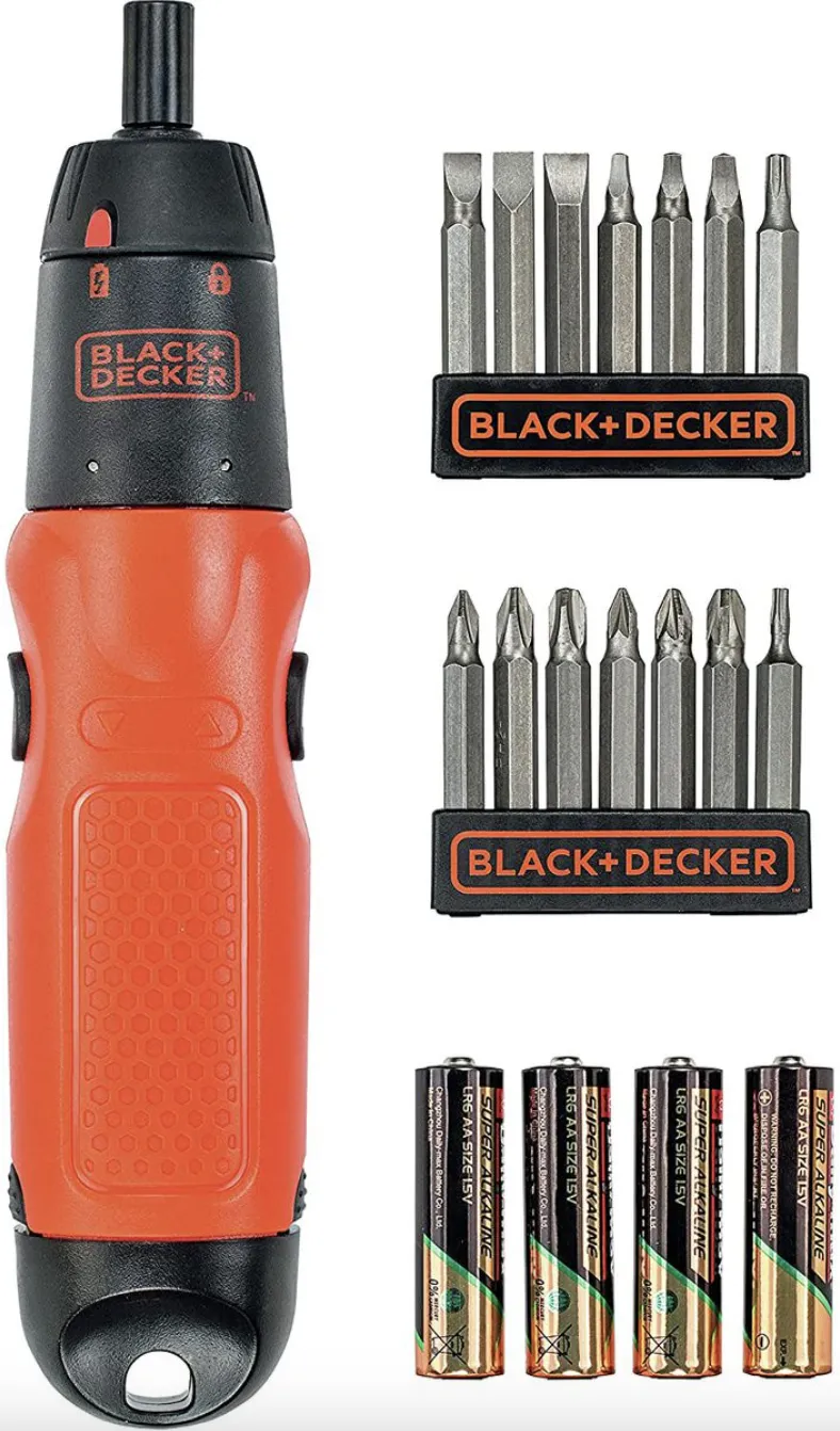 BLACK DECKER 6V Cordless Screwdriver 4X AA Batteries 5 pc Screwbit set - Bcf601c-xj