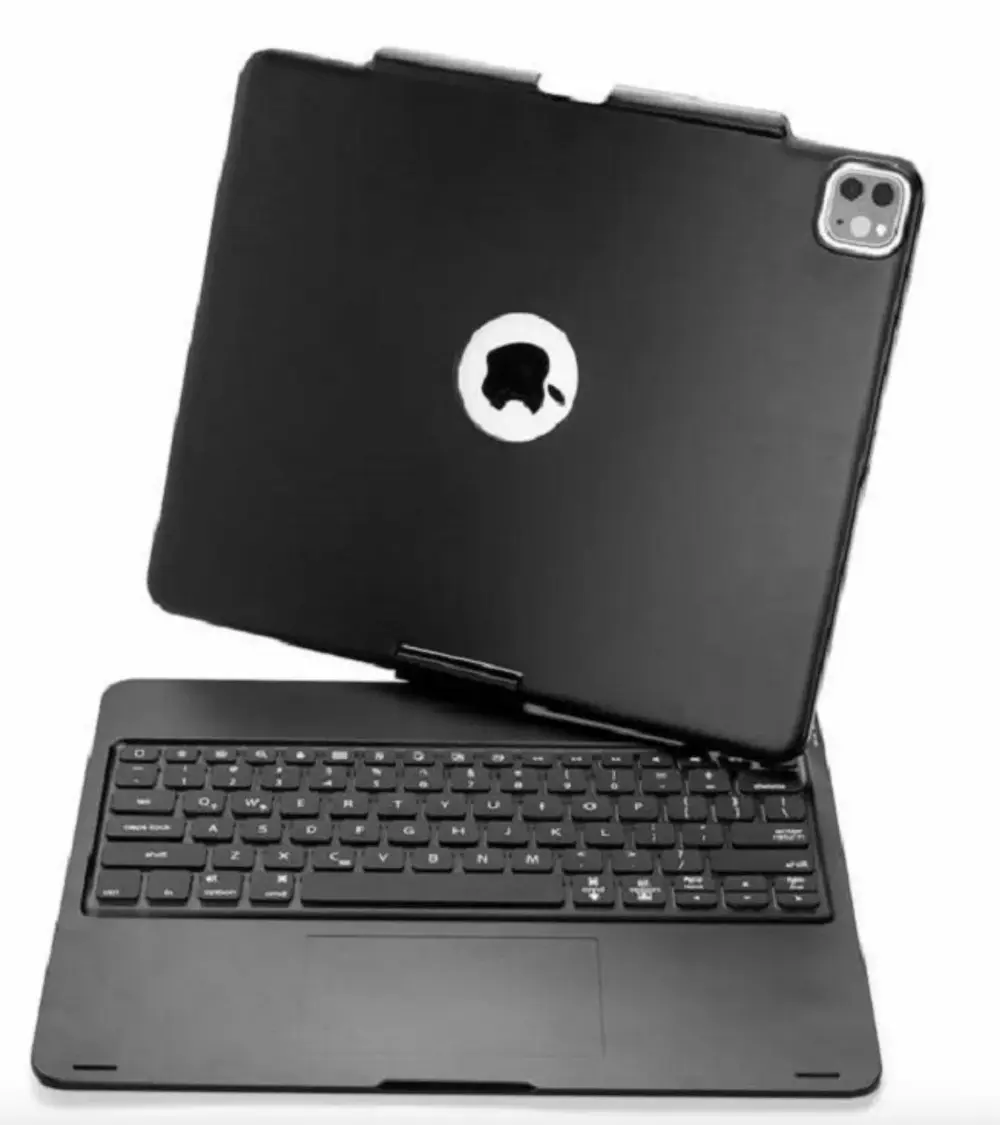 TUFF-LUV Pro-Elite Bluetooth Clam Shell keyboard Shell Case with Touchpad for Apple iPad Pro 12.9 2018-2021 (Pen holder Backlit Keyboard) - Black