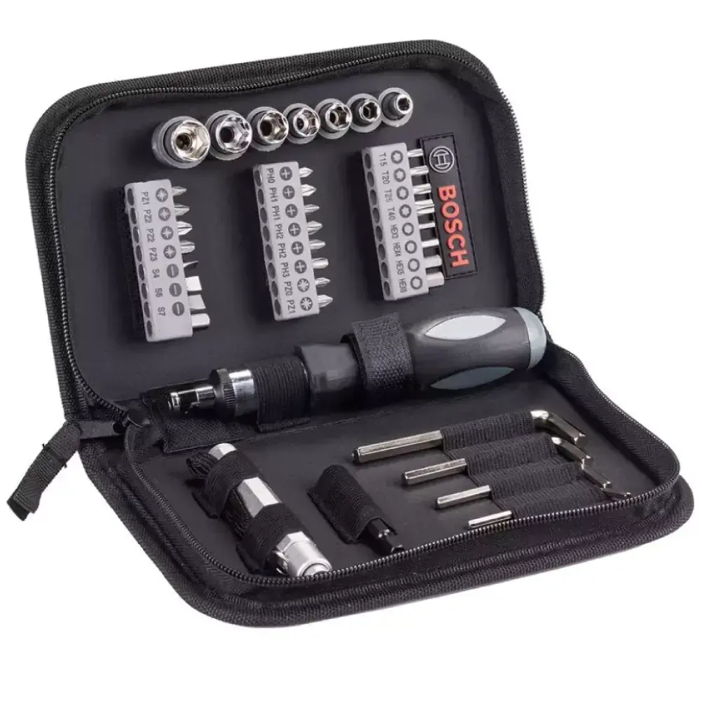 Bosch 38 Piece Blue Mixed Set (Torch Ratchet Hand Screwdriver Bits Sockets Allen Keys) (New, open-box)