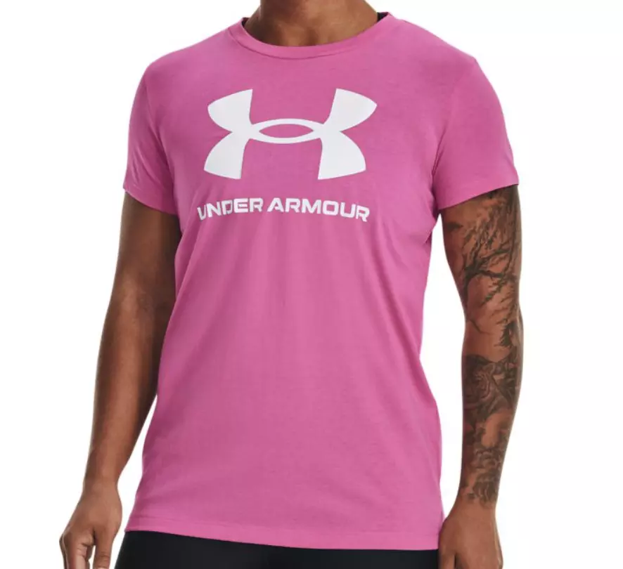 Under Armour Womens Live Sportstyle Graphic Short Sleeve Tee - Pink Edge/White - Small