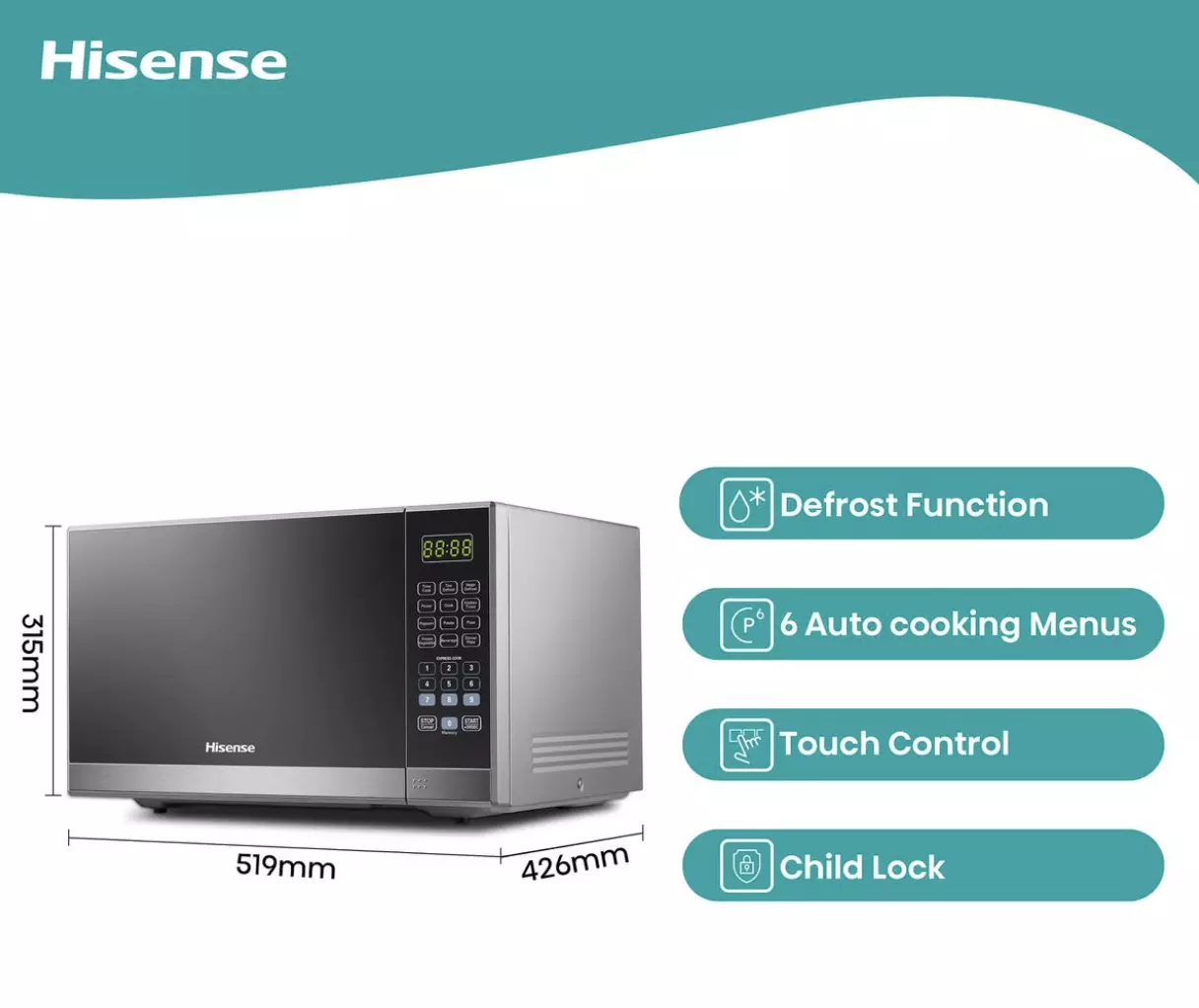 Hisense - 36 Litre Microwave Oven - Mirror Silver - H36MOMMI - New, open-box - Image 2