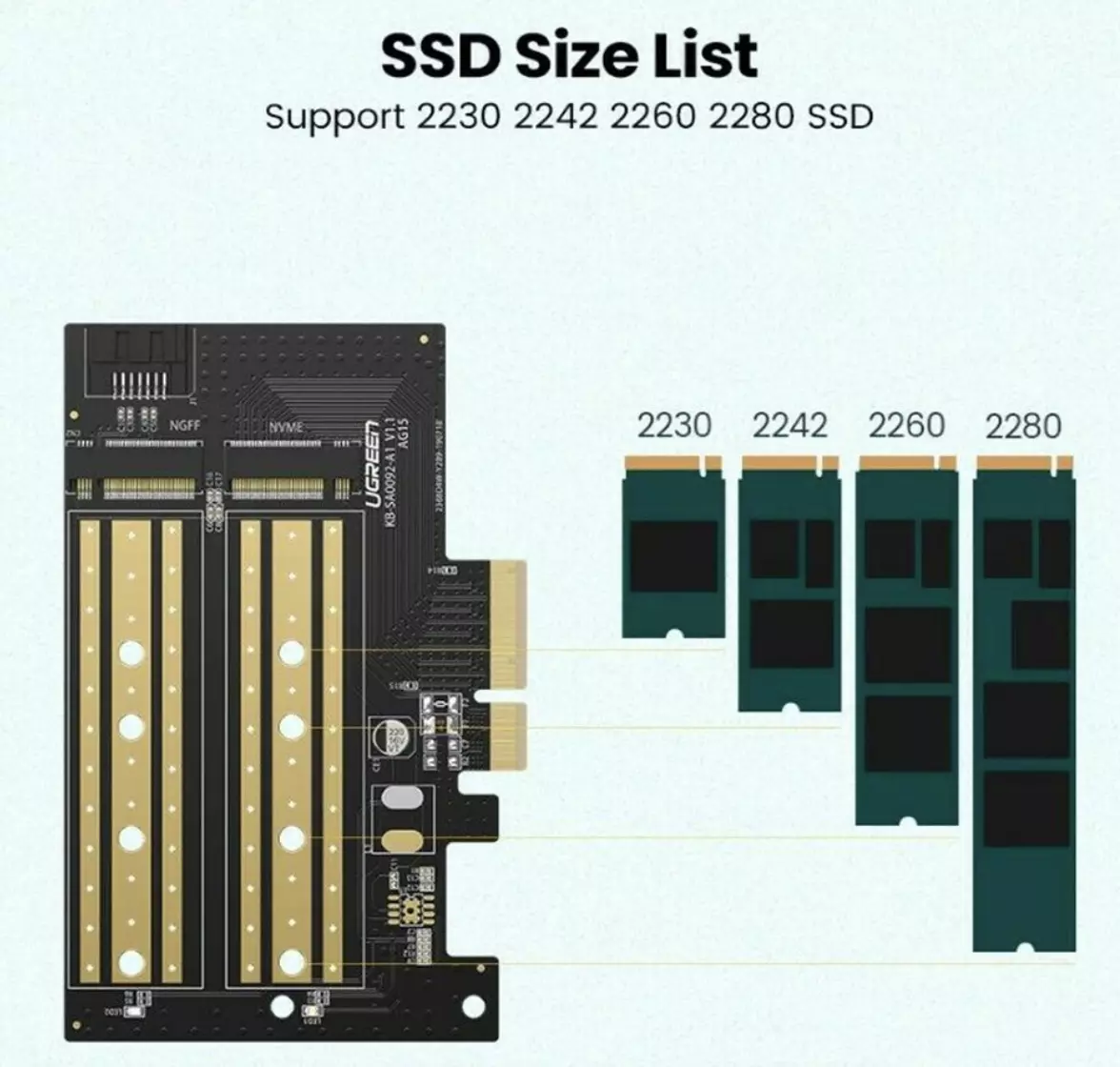 UGreen 70504 M.2 M/B-Key NVMe SATA PCIe X4 Internal Expansion Card - Ug-pcie-70504 - Image 2