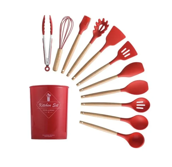 12 Piece Silicone Kitchen Utensil Set - Red (New) - SoLow