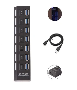 7 Port SuperSpeed USB 3,0 Hub with Individual On/Off Switches (New)
