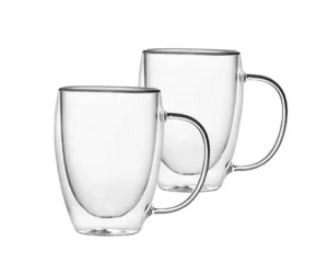 Double Walled 350ml Glass Mug with Handle - Set of 2 (New)