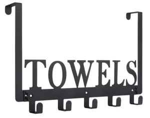 Metal Door Wall Towel Rack Holder - Black Iron (New)