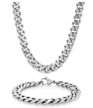 Necklace & Bracelet Azov Mens Titanium 9mm Cuban Chains  (New)