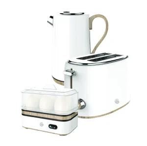 Swan Cordless Kettle & 2 Slice Toaster & Egg Boiler Breakfast Pack - White (New, sealed)