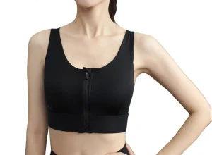 Zipper Front Open Sport Bra for Women - Medium Impact - Black - XL (New)