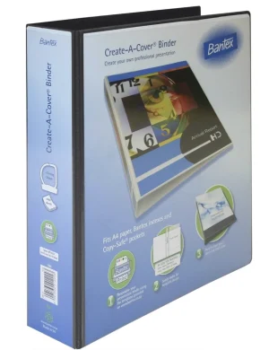 Bantex Create-A-Cover 4 D-Ring A4 50mm Ring Binder - Black - Presentation Binder (New)