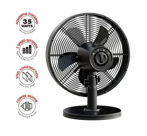 Bennett Read 30cm Industrial Style Steel Drum Desk Fan - Black (New, open-box)