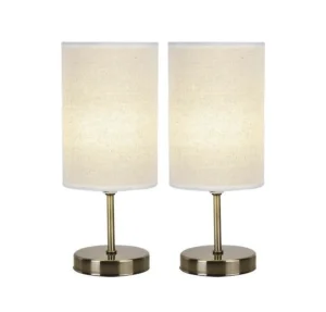Brightstar TL679 Twin Pack Antique Brass and Hessian Bedside Lamps (New, packaging damaged / no packaging)