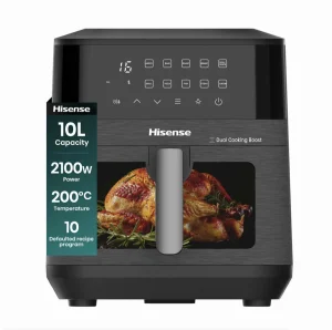 Hisense 10L 2100W Dual Heating Air Fryer with Digital Touchscreen, visual window - Black (New, open-box)