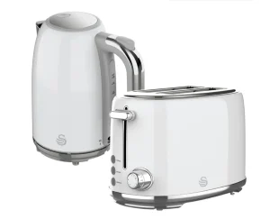 Swan Retro Stainless Steel Pearl White 2 Slice Toaster & Kettle Pack (New, packaging damaged / no packaging)