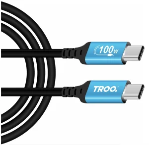 TROO Certified 100W Ultra Fast Charge Type-C Silicone Water-Resistant Cable - Lumo Blue - 1m (New, packaging damaged / no packaging)