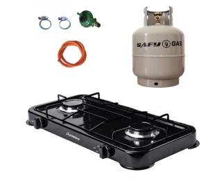 Black 2 Plate Gas Stove with Fittings Gas Cylinder - 5kgDeals (New)