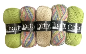 Elle Charity Double Knit 100 Acrylic Yarn Set of Five Balls (5 x 100g) - Lime Fall Olive - (New)