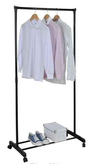 Fine Living Clothing Rail - Black - Extra Durable Has Wheels Shoes/ Storage Shelf (New)