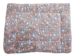 Pet Fluffy Fleece Soft Mat Cushion Pad - Brown Paw Print - L (New)