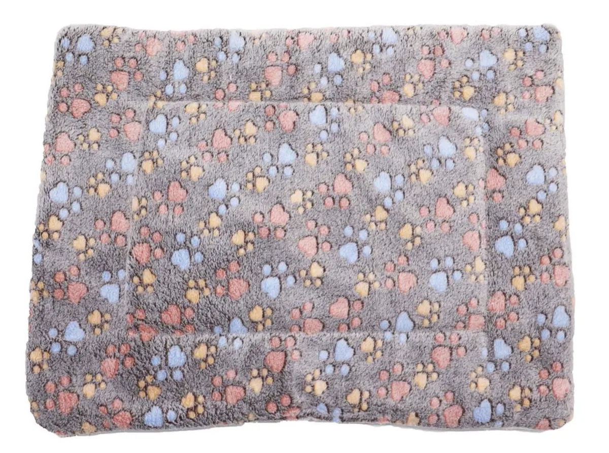 Pet Fluffy Fleece Soft Mat Cushion Pad - Brown Paw Print - L (New)