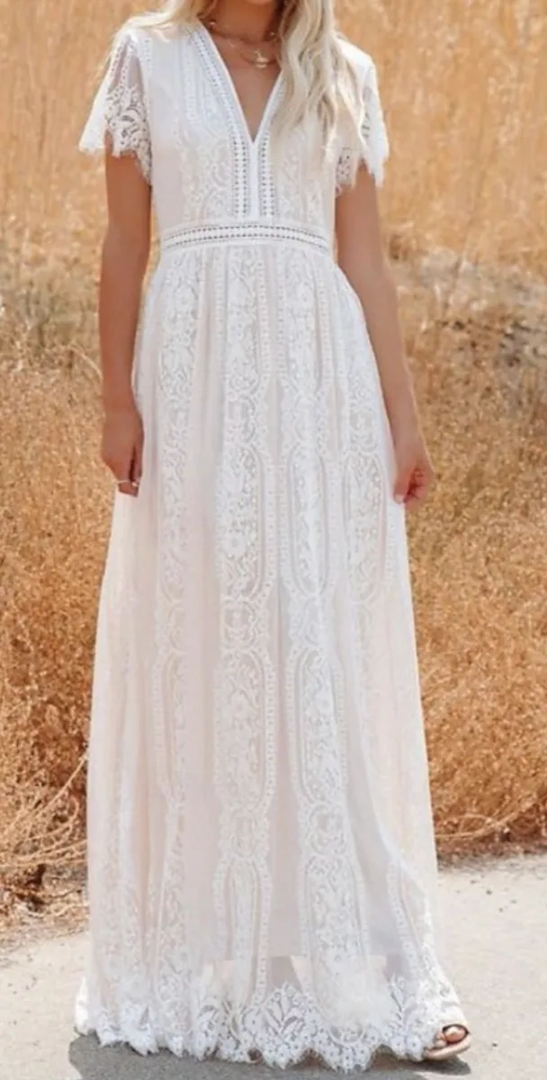 Romantic Lace Maxi Dress - White - M Women (New)
