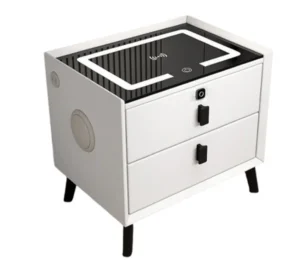 Smart bedside table with Bluetooth speaker and charging station - WHITE (New, open-box)