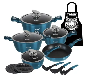 Tiger Non-Stick 15 Piece Marble Coating Cookware Set - 02.Aquamarine (New, packaging damaged / no packaging)