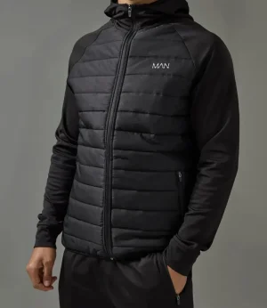 boohooMAN - Mens Active Quilted Zip Through Hoodie - Black - Medium (New)