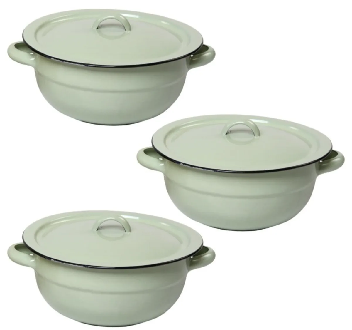 Bulk Pack x 3 Food Dish Enamel - 20cm - Green - Vegetable Dish (New)
