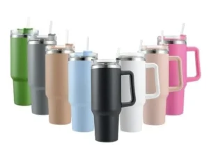 Double Wall Travel Mug Stainless Steel Vacuum Flask with Straw Hot/Cold - White - 1200ml (New, packaging damaged / no packaging)
