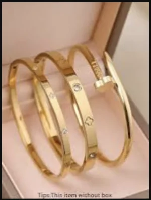 Gold Plated Bangle Bracelet Set - Elegant Minimalist Jewellery 3 Piece Set (New, open-box)