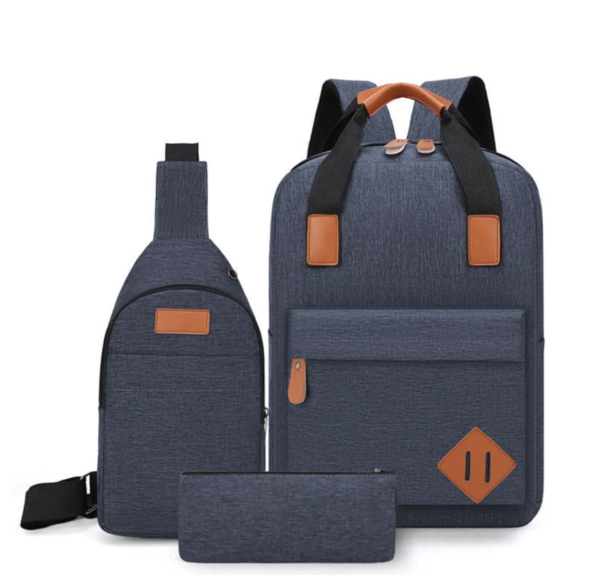 Handbag Crossbody Bag Laptop Backpack With External USB Port - Set of 3 - Blue - Unisex (New)