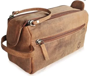 Mens Dual Zip Travel Toiletry Bag Organizer - Light Brown - (New)