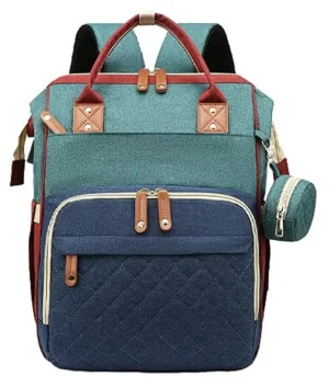 Nappy Bag With USB Charge Port And Pacifier Case Baby Bassinet Travel Bag - Green Blue - Portable in Travel Bassinet Pad Travel Bed Baby Registry Gift for Mom Dad (New)