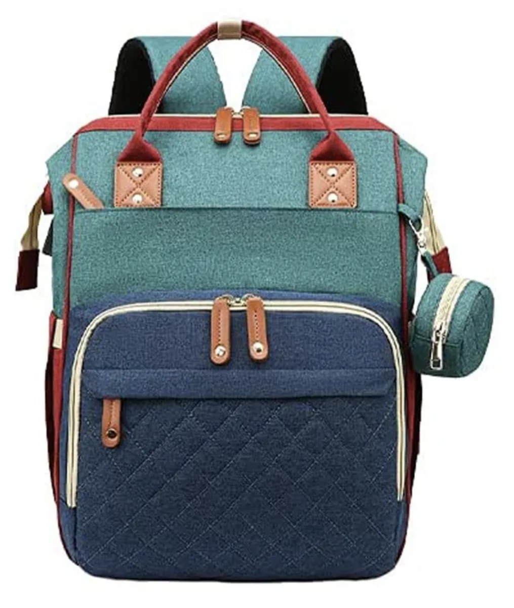Nappy Bag With USB Charge Port And Pacifier Case Baby Bassinet Travel Bag - Green Blue - Portable in Travel Bassinet Pad Travel Bed Baby Registry Gift for Mom Dad (New)