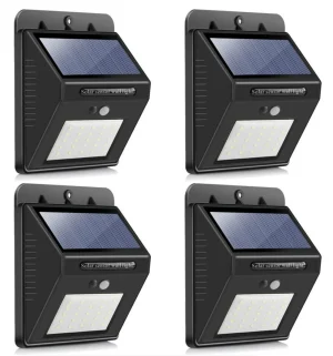 SQI. 25 Led Solar Powered LED Wall Light with Dim Mode PIR Night Sensor Pack 4 (New)