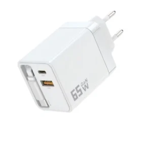 thl 65W GaN USB-C Charger - Retractable Cable Dual Port (A C) for Phone - White - 60cm cable dual USB-C USB-A ports (New, shop display model)